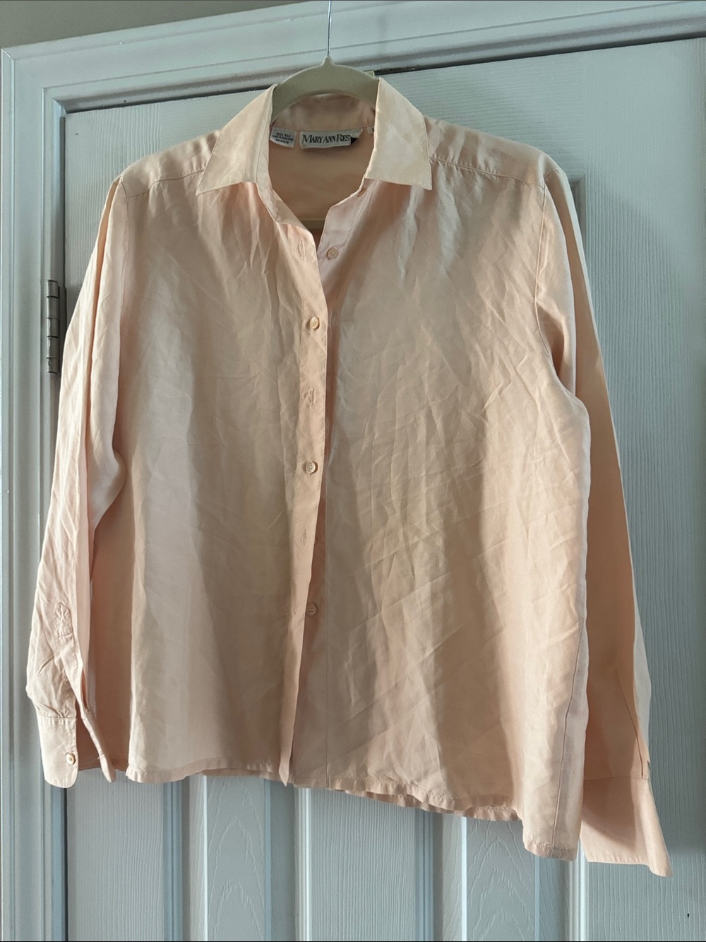 Light Peach Button-Up SILK Shirt by Mary Ann